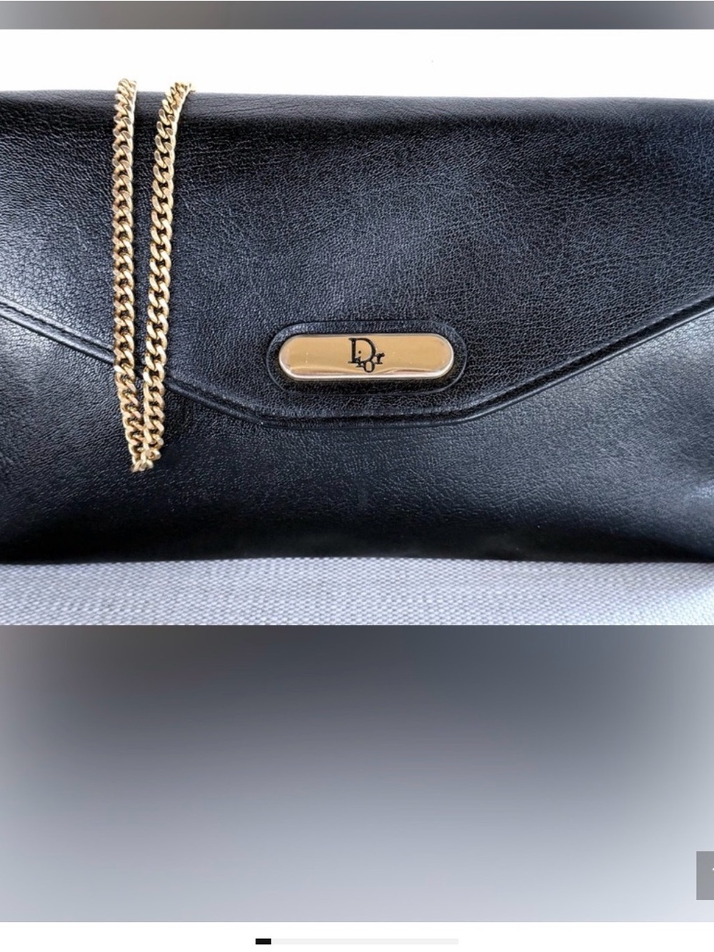 CHRISTIAN DIOR Vintage Black Leather Gold Chain Shoulder Bag/ Clutch EUC